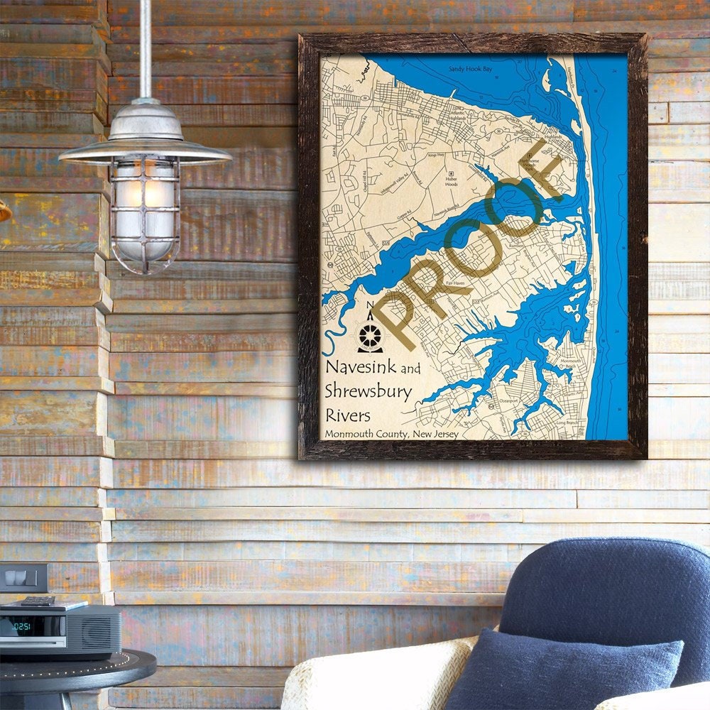 Navesink River - Sandy Hook - New Jersey Shore 3D Wood Map | Beach