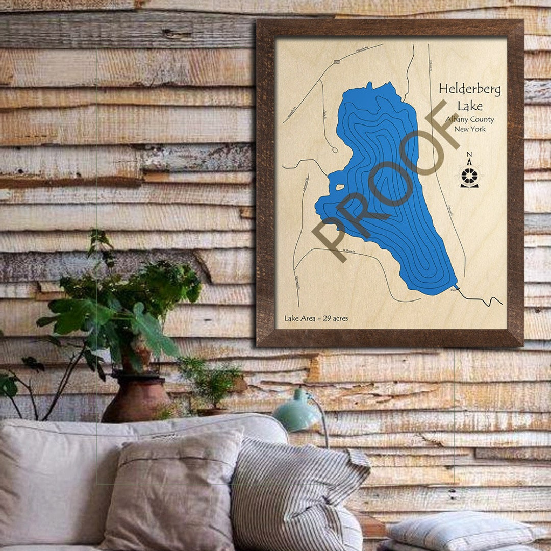 Helderberg Lake, NY 3D Wood Map Custom Nautical Chart, Cabin Decor