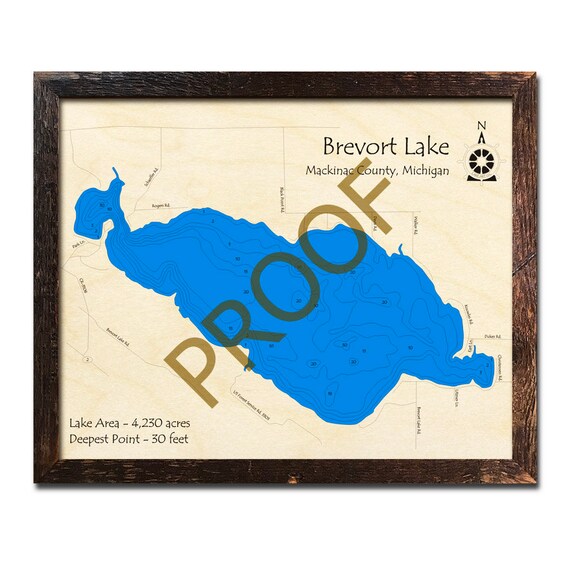 Brevort Lake Michigan 3d Wood Map Cabin Decor Lake House Etsy