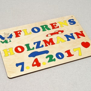 Wooden puzzle with name and date of birth image 2