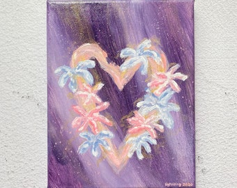 Open Your Heart,Floral Heart Wall Art,Sweetheart Acrylic Painting,Pink Love on Canvas,Pastel Lover,Gifts for her,Anniversary Present