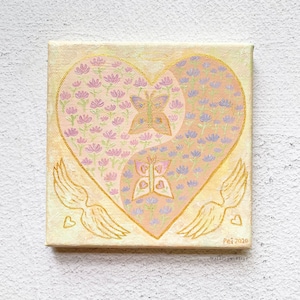 Yin and Yang: Sweetheart and Angels Acrylic Painting,Heart Artwork,Flowers Wall Art,Angels Wings Painting,Butterflies Art,Love Art,Celestial