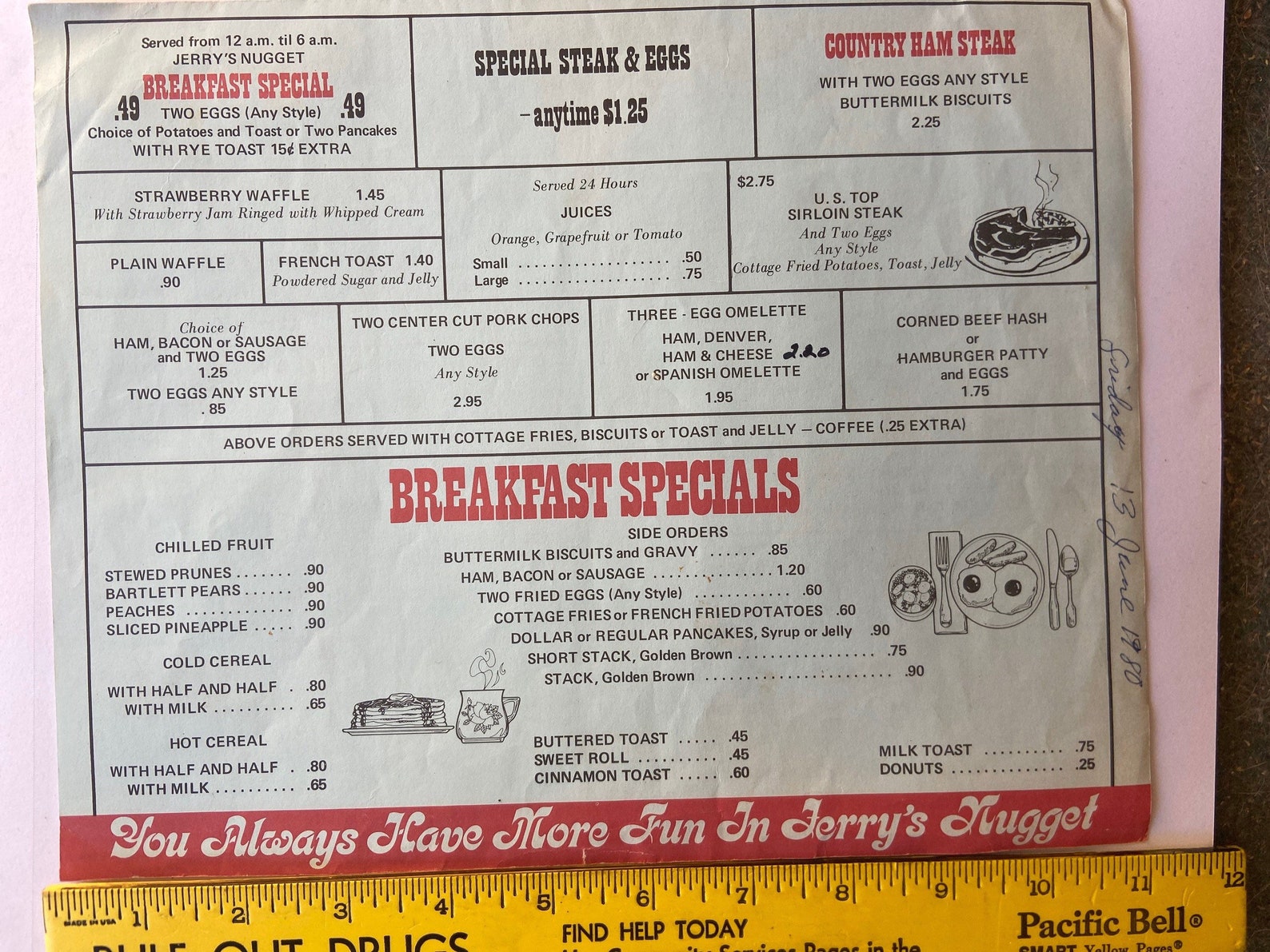 1980 Menu From Jerrys Nugget Viva Vintage Las Vegas Check Etsy