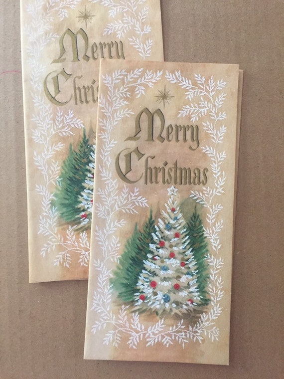 Two Used Vintage Parchment Paper Christmas Cards Crystal Tree From the  Coronet Collection Great for Repurposing 