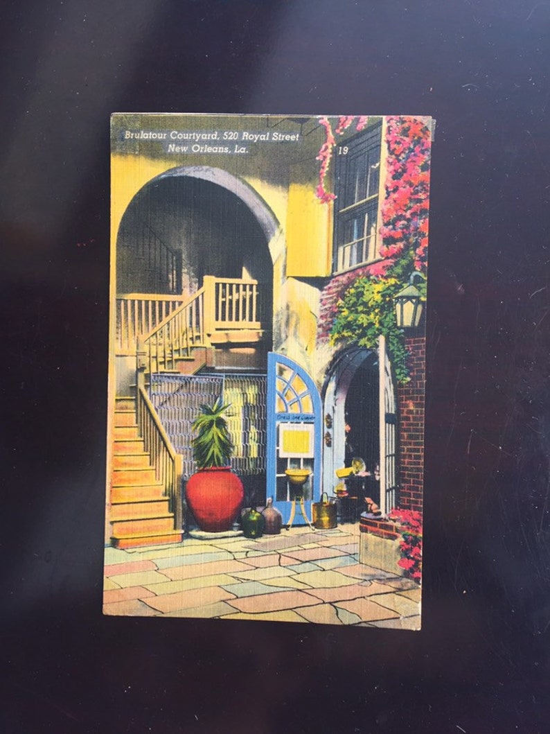 Lovely Used Postmarked 1950 Souvenir Postcard New Orleans Louisiana Brulatour Courtyard Colourpicture