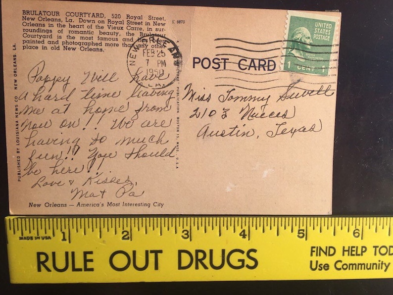 Lovely Used Postmarked 1950 Souvenir Postcard New Orleans Louisiana Brulatour Courtyard Colourpicture