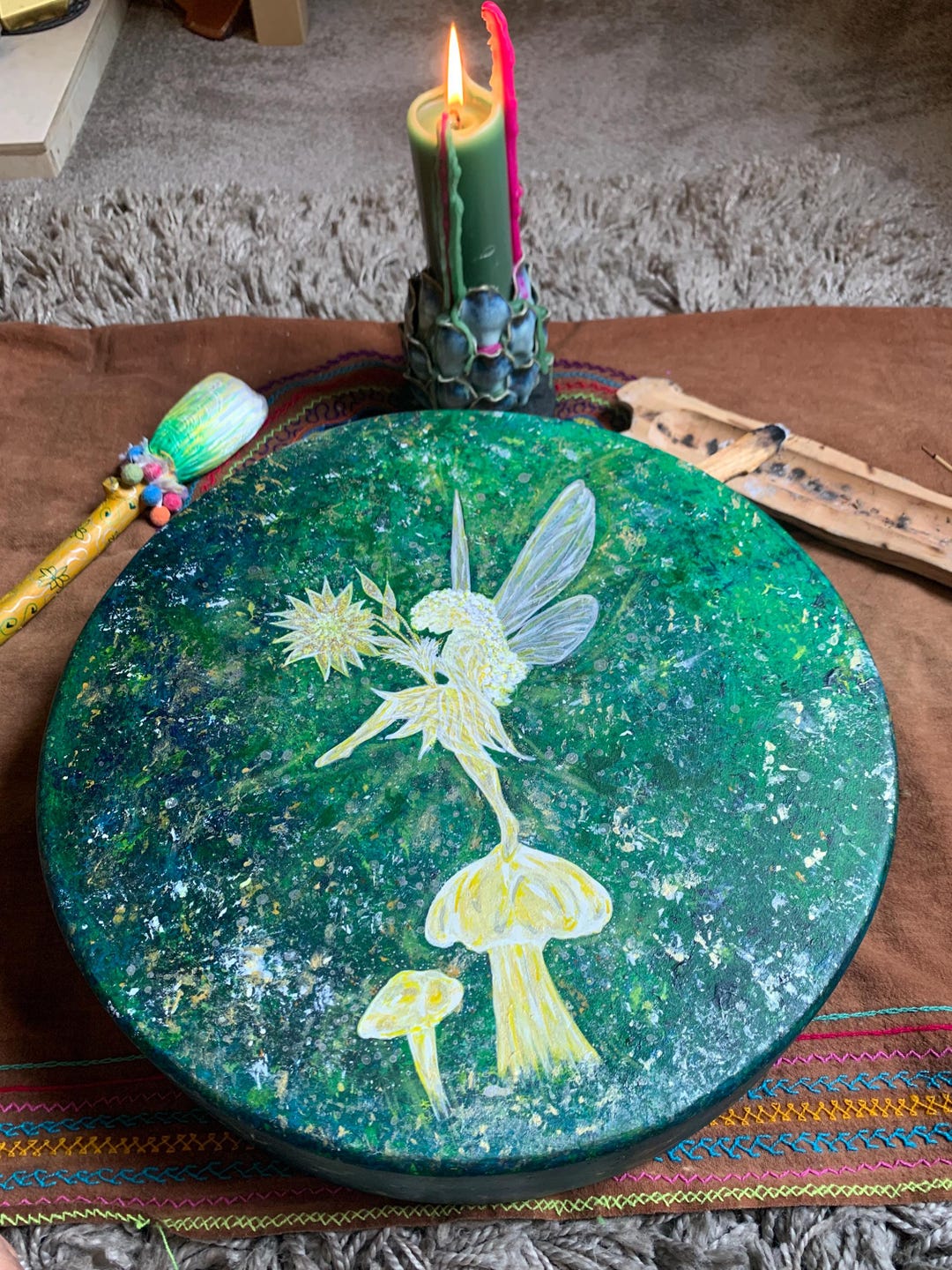 Hand Painted Shamanic Drum for Sound Healing, Ceremonies, Altar Display ...