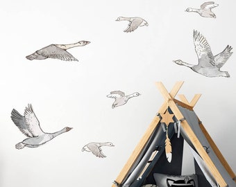 Boho Watercolor Geese Wall Decal for Kids Room Decor