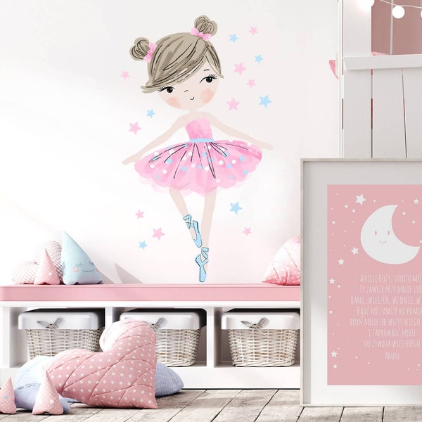 Wall decor BALLERINA pink, nursery room wall art, modern wallpaper, childrens room decor