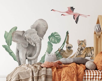 Muursticker gigantische safari - leuke kinderdecoratie olifant - muursticker grote jungle