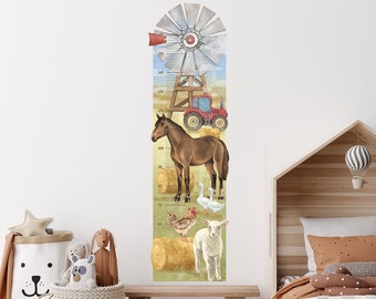 FARM Height Chart watercolor wall decal / kids decor / nursery wall decals / Horse, Sheep, Tractor Wall Stickers