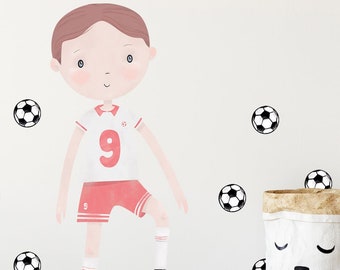 Décoration murale FOOTBALL PLAYER rouge pour chambre de garçons, art mural de chambre d’enfants, autocollants muraux pour chambre d’enfant, papier peint pour enfants