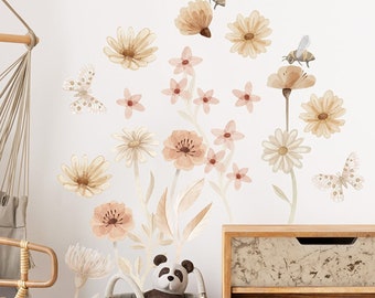 FLOWERS XXL wall decal / boho meadow wall sticker / watercolor flowers wall decal / Meadow Set of Flowers Wall Stickers