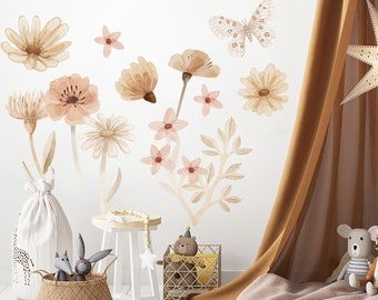 FLOWERS XXL wall decal / boho flowers wall sticker / watercolor flowers wall decal / Set of Flowers Wall Stickers