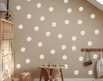 White Daisy Wall Decals (22 pcs) | Boho Nursery Decor Stickers