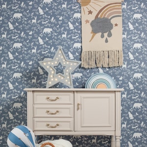FOREST Wallpaper Blue - Nursery Wallpaper for Kids&#39; Room / Moody Wallpaper