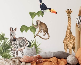 SAFARI Wall Decal Set - Jungle Nursery Wall Sticker - XXL Giraffe Decal - Nursery Decals