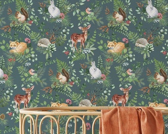 Nature-Inspired Woodland Animals Wallpaper - Forest Theme, Nursery Decor, Kids Room Wall Art