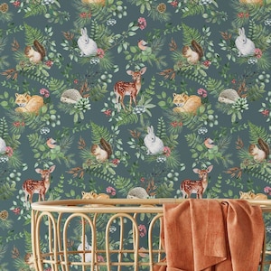 Whimsical Woodland Wallpaper - Perfect for Nursery Decor and Kids Room - Forest Theme, Adorable Animal Prints