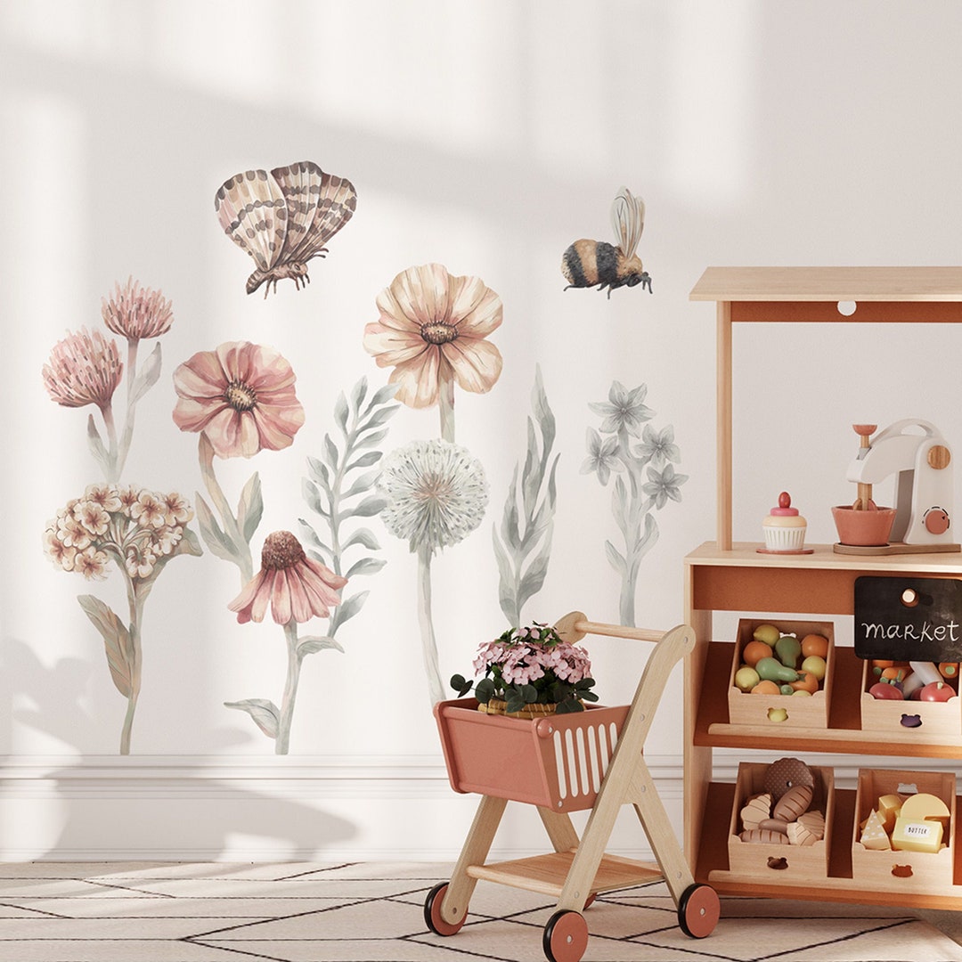 FLOWERS XXL Wall Decal / Boho Wildflowers Wall Sticker / Watercolor ...