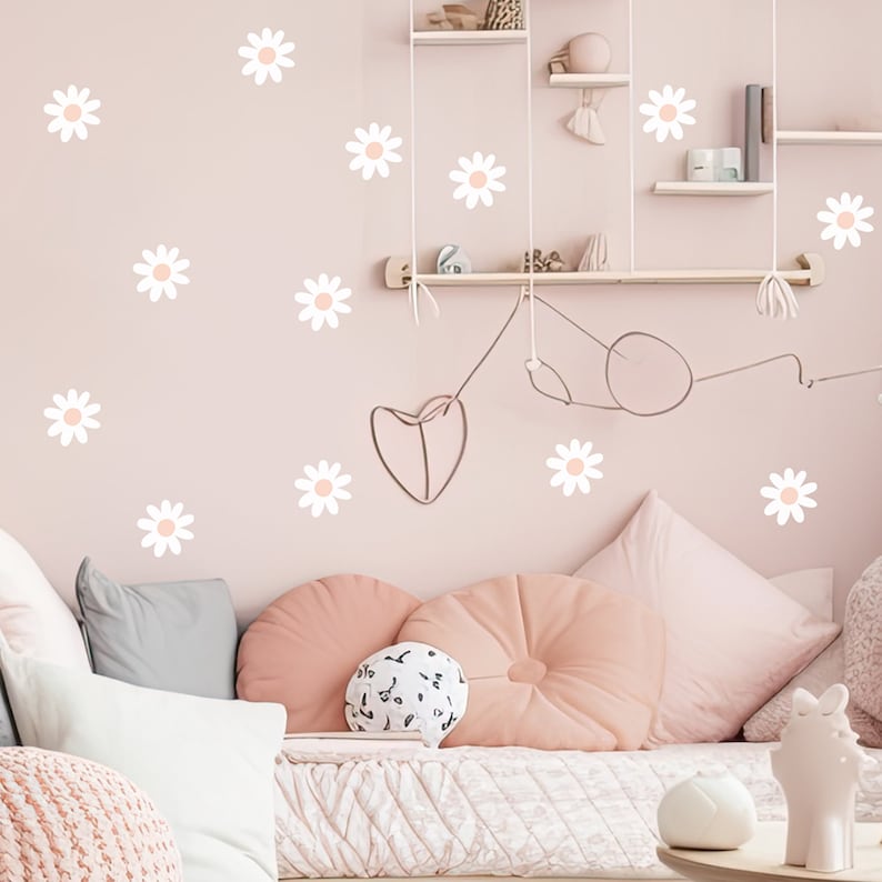 Daisy Wall Decals - Boho Nursery Decor - White Flower Stickers - Floral ...