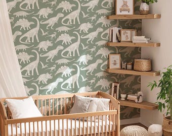 Papier peint dinosaure pour chambre d'enfant | Papier peint jurassique, décor dinosaure amovible
