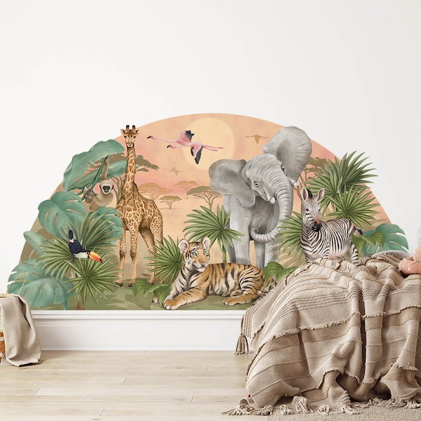 Vinilo decorativo de pared extragrande con temática de safari - Decoración infantil con temática de la jungla