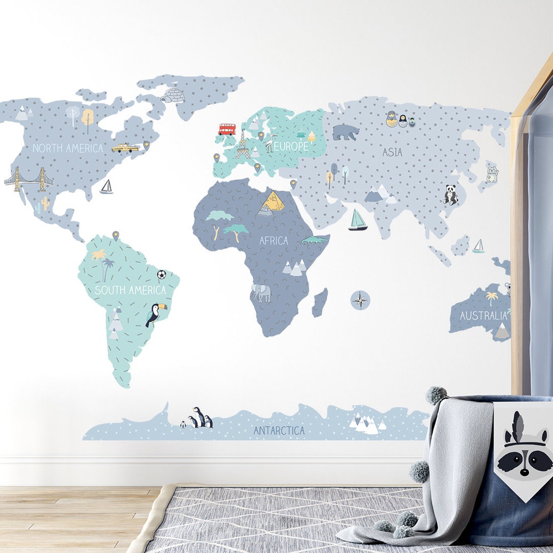 WORLD MAP Wall Decal for Kids / Nursery Decor / Kids Decal / World Map ...