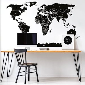 Adesivo da parete MAPPA DEL MONDO politica / decorazione per la cameretta dei bambini / adesivo da parete per bambini / adesivi da parete con mappa del mondo nera