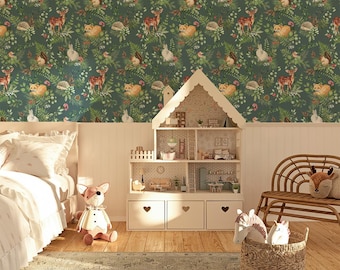 Whimsical Woodland Wallpaper - Perfect for Nursery Decor and Kids Room - Forest Theme, Adorable Animal Prints