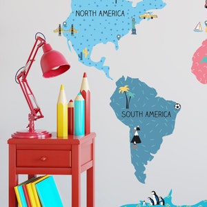 WORLD MAP Wall Decal for Kids / Nursery Decor / Kids Decal / World Map ...
