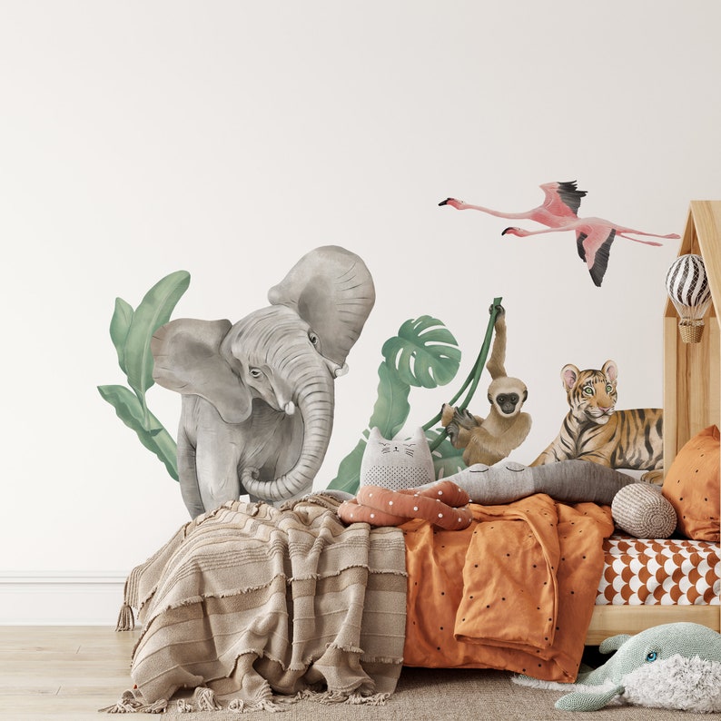Giant Safari Wall Decal - Fun Elephant Kids Decor - Large Jungle Wall ...