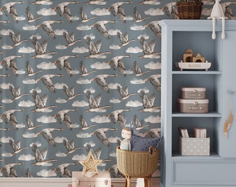 Adorable Geese Wallpaper for Kids' Room - Gosling Motif Nursery Decor