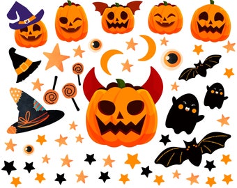 Halloween Decals (58 pcs.) / Halloween Stickers Set / Pumpkin Wall Decal / Halloween Decor / Halloween Decorations / Kids Decor / Door Decor