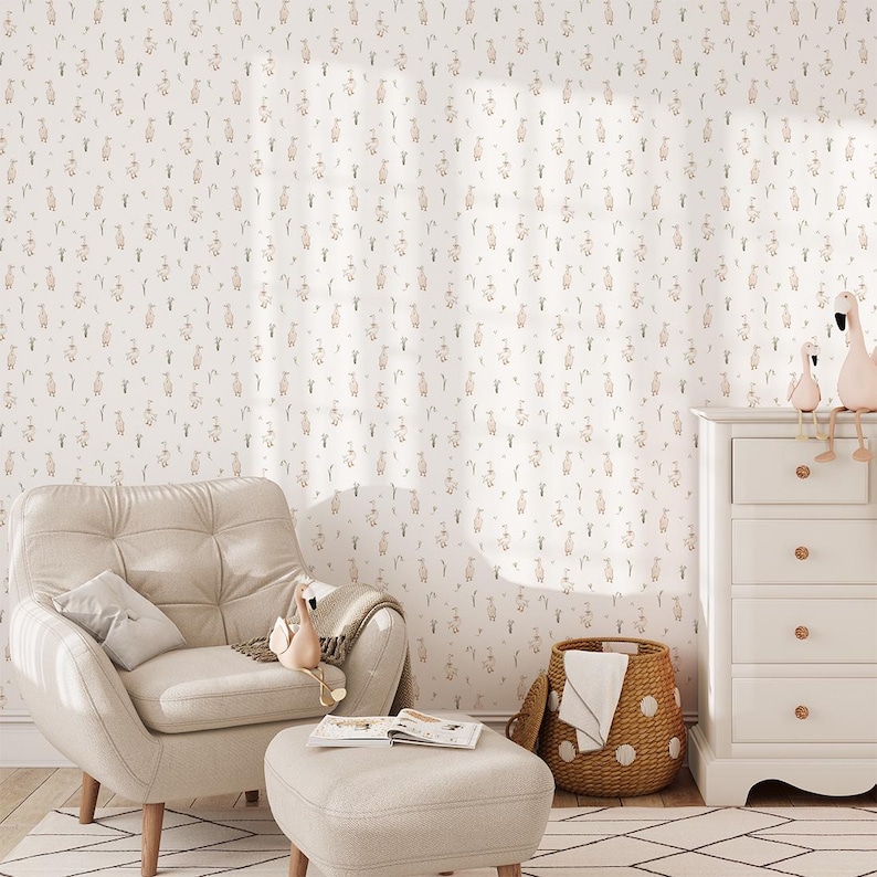 Goose Wallpaper for Nursery | Watercolor Geese Wall Mural | White ...