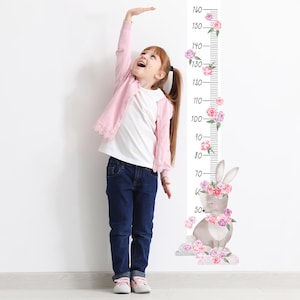Wall decor HEIGHT CHART rabbit pink, growth chart for kids, nursery wall art, childrens animal wallpaper