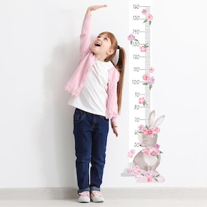 Wall decor HEIGHT CHART rabbit pink, growth chart for kids, nursery wall art, childrens animal wallpaper