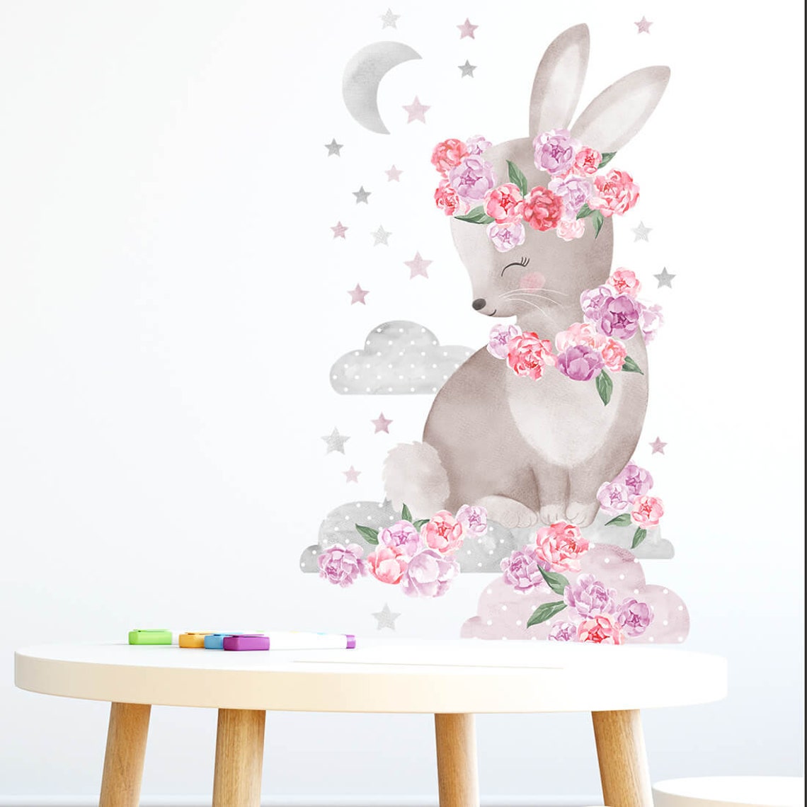 Wall Decor RABBIT Pink, Kids Room Wall Art, Animal Wallpaper, Girl Room ...
