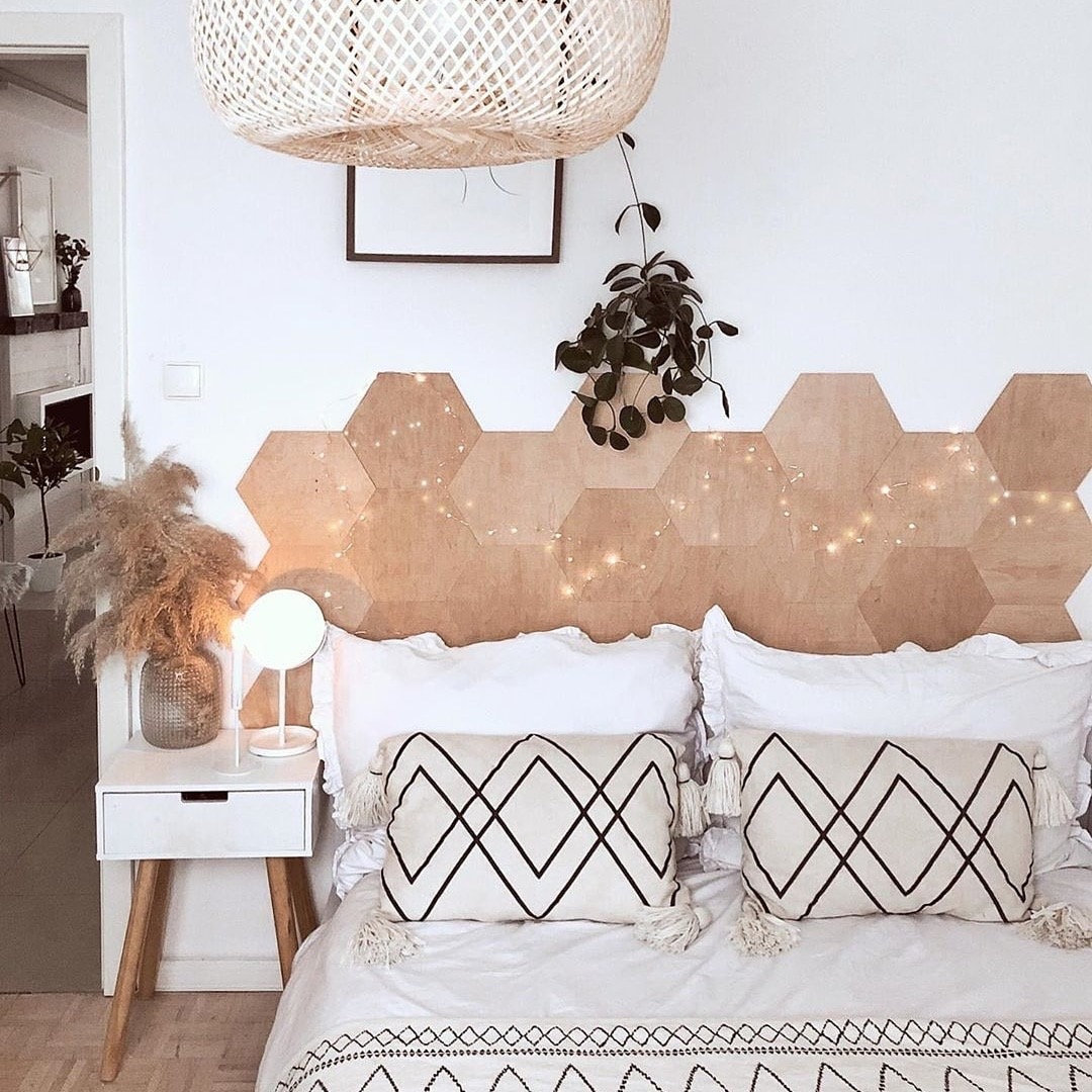Wanddeko HOLZ HEXAGON, Boho Stil, Boho Schlafzimmer, Wohnwand Kunst, Deko für Schlafzimmer