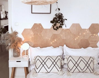 Wall decor WOODEN HEXAGON, boho style, boho bedroom, home wall art, decor for bedroom