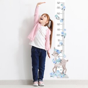Decorazione murale GRAFICO ALTEZZA cervo blu, decorazione murale per cameretta dei bambini, carta da parati per bambini, decalcomanie per camerette, decorazioni con animali