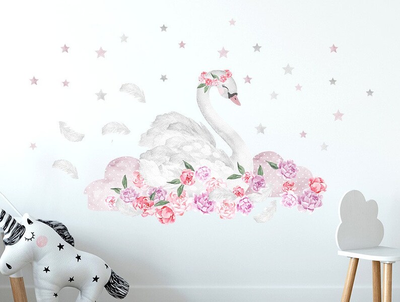 Swan Wall decal animal sticker nursery decor kids room wall Etsy