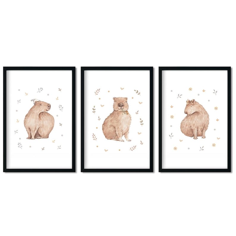 watercolor poster, poster for kids room, nursery decor, nursery poster, poster for nursery, kids room poster, capybaras, poster capybara, poster with capybara, hand-painted poster, hand-painted illustration, boho posters, poster in boho style