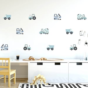 CONSTRUCTION wall decals / trucks vinyl stickers / blue cars wall decal / Boys Wall Stickers