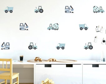 CONSTRUCTION wall decals / trucks vinyl stickers / blue cars wall decal / Boys Wall Stickers