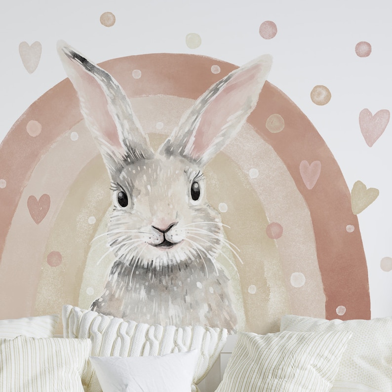 Boho Bunny Wall Decal - Large Rabbit Sticker for Nursery Decor - Etsy