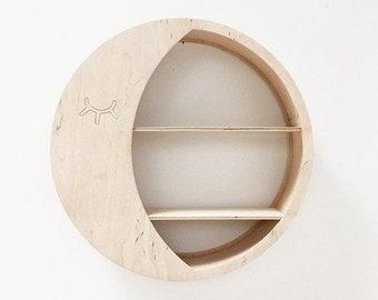 MOON WOODEN SHELF, estante de madera, habitación boho, decoración de pared para habitación de niños, madera de juegos para habitación de bebé, estante circular