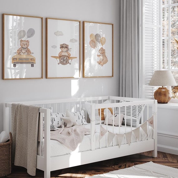Cute Kids Room Poster Trio - Hand-painted Watercolor Prints, Children's Art Decoration