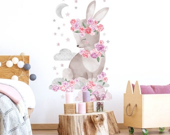 Wall decor RABBIT pink, kids room wall art, animal wallpaper, girl room decor, baby room decals