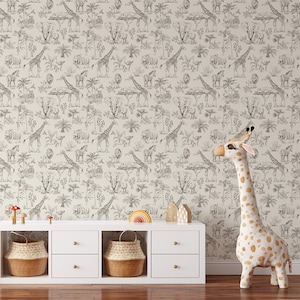 Cream Safari Wallpaper - Jungle Motif Wallpaper for Kids&#39; Room